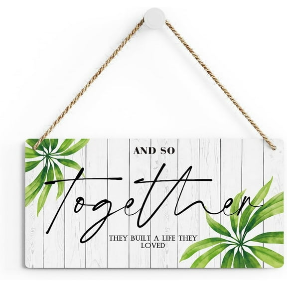 Rustic Romantic Quote Wood Decor Sign, So Together They Built a Life They Loved Printed Wood Sign Wall Art, Hanging Door Sign, Decorative Wood Sign Home Bedroom Decor 10x5 Inch