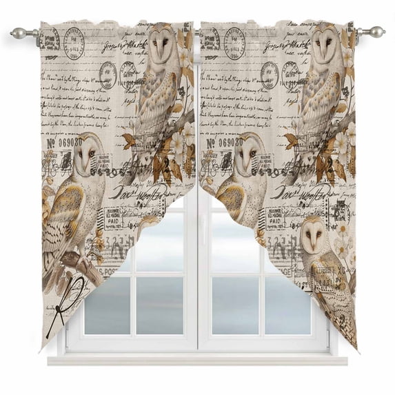 Rustic Romantic Swag Valances for Windows 2 Pack Moden Illustration Owl Envelope Stamp Linen Swag Kitchen Curtains 36 Inches Long Rod Pocket Short Window Treatment for Kitchen Bathroom 36"x36"