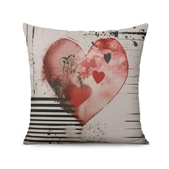 Rustic Romantic Valentine's Day Red Hearts Love Throw Pillow Covers 18 X 18 Inch, Set Of 4, Linen Study Sofa Cushion Cover Indoor Living Room Home Decor(double-side)