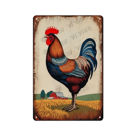 Rustic Rooster Aluminum Sign 8x12 Inches - Vintage Farmhouse Chicken Decorative wall decor, Country Style Kitchen Decor, Gift for Farmers, Rustic Home Accent for Dining Area