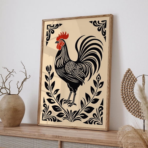 Rustic Rooster Art Black Farmhouse Kitchen Decor, Unframed Canvas 8x10in