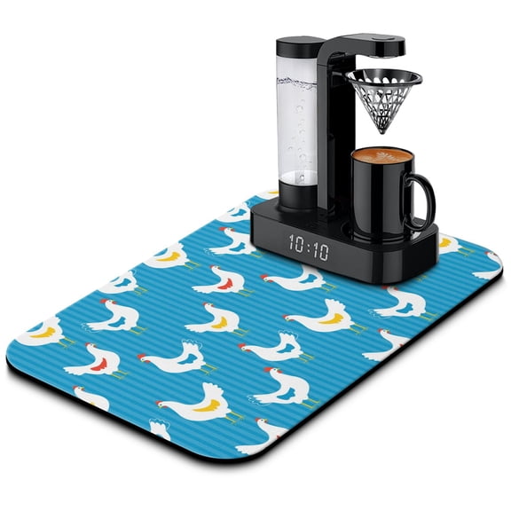 Rustic Rooster Coffee Bar Mat - Absorbent Counter Mat with Chick and Wildflowers