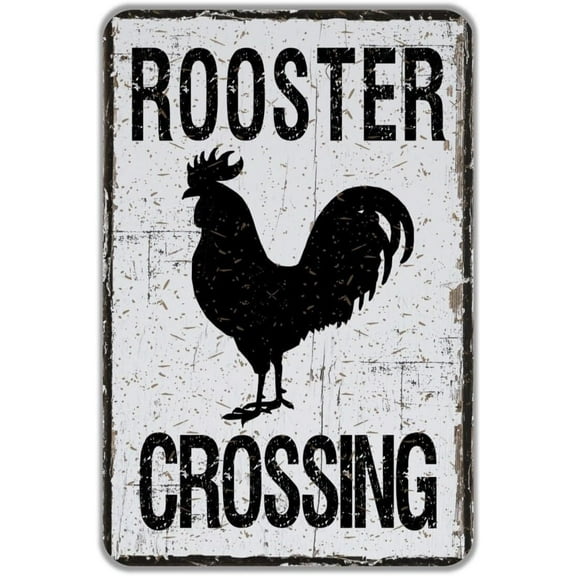 Rustic Rooster Crossing Aluminium Sign Vintage Wall Decor Aluminium Sign,24ja03sbB121, 8" x 12"