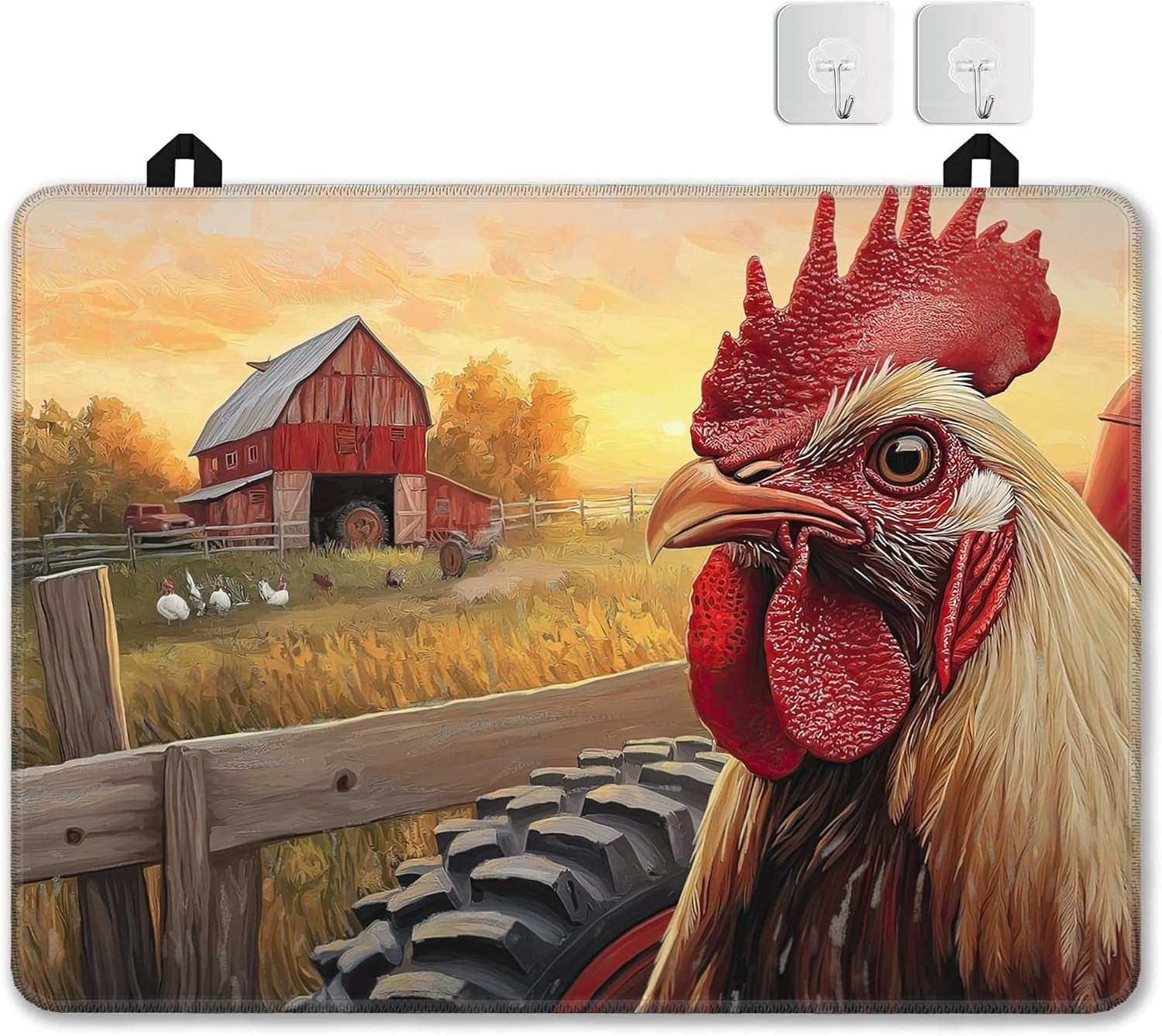 Rustic Rooster Glass Top Stove Cover Protector,Watercolor Farm Stove Top Covers for Electric Stove,Washable Heat Resistant Cooktop Mat Anti-Slip Range Covers, 28 x 20 Inch