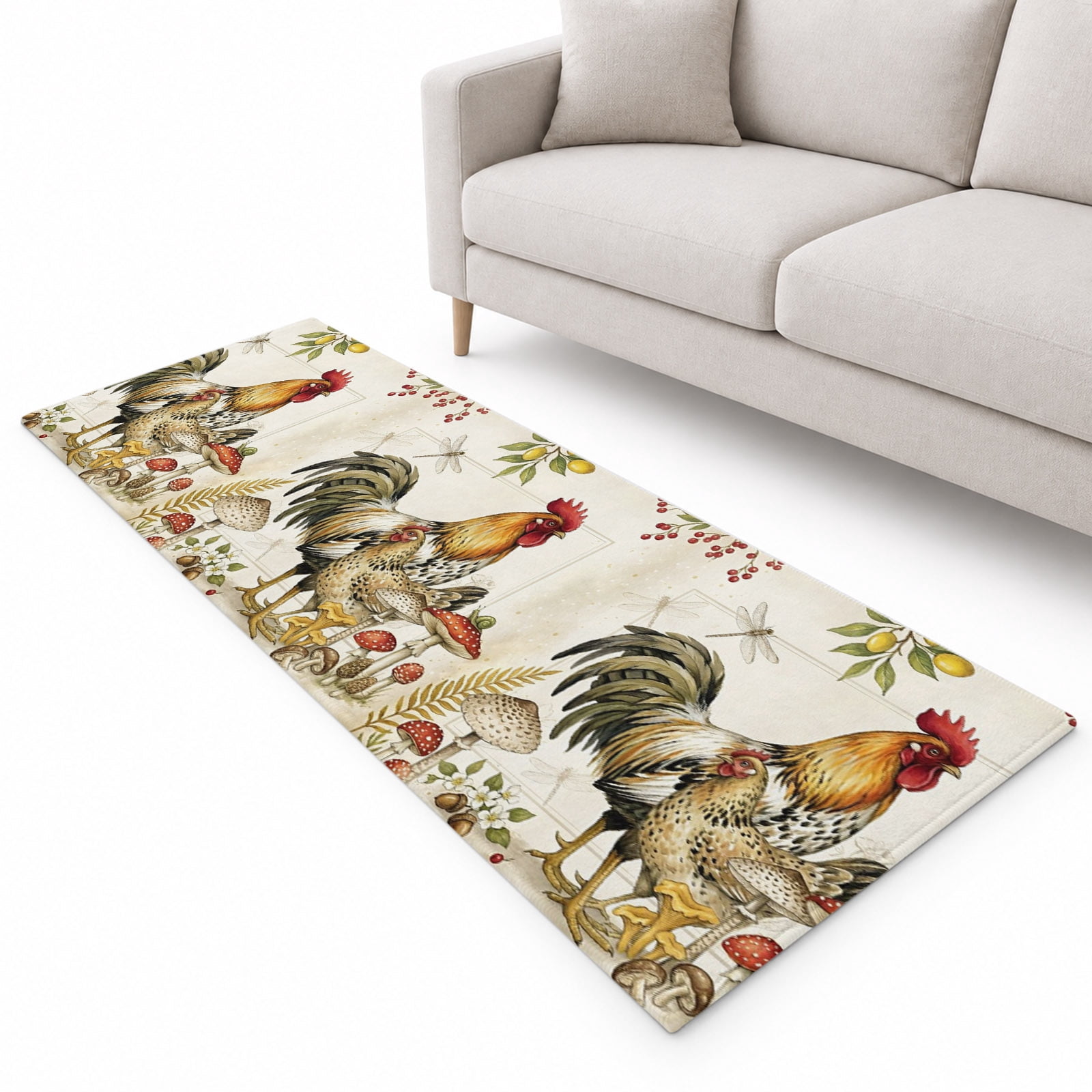Rustic Rooster Hens Runner Rug 2.6'x10', Farmhouse Mushroom Country ...