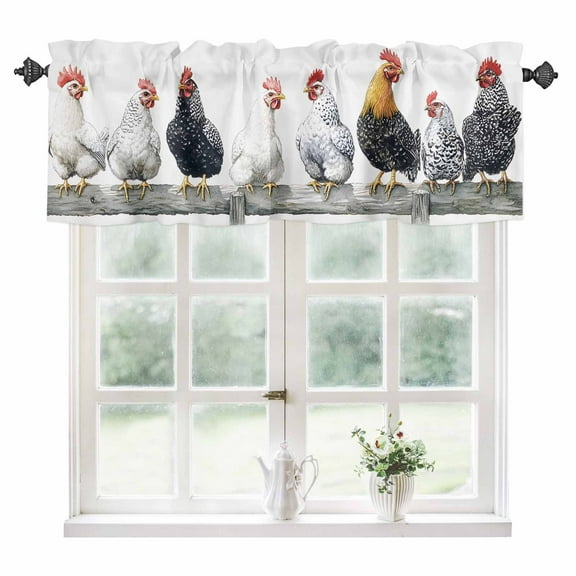 Rustic Rooster Kitchen Valances for Windows 60x18 Inch Kitchen Curtains Valances Rod Pocket White Chicken Country Bathroom Window Valances for Window Treatment Decor