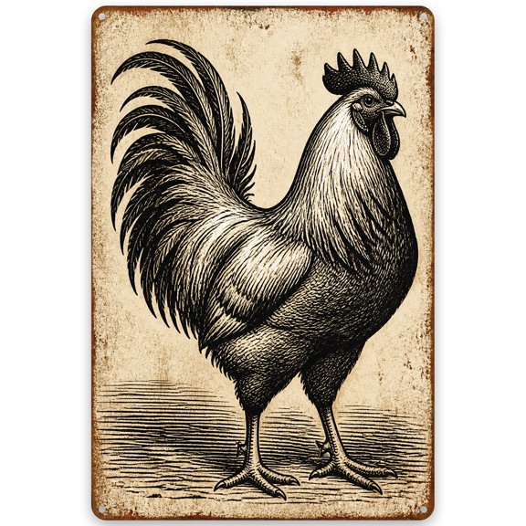 Rustic Rooster Metal Wall Sign - Vintage Style Home Decor with Pre-Drilled Holes, Weather Resistant Finish for Indoor/Outdoor Use - Iron Farmhouse Art 8x12 inch