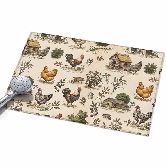 Rustic Roosters Washable Area Rug 2 x 3 ft Farmhouse Hen Nests Country Beige Soft Non Slip Rugs Stain Repellent Indoor Felt Carpet for Living Dining Room Bedroom Home Office