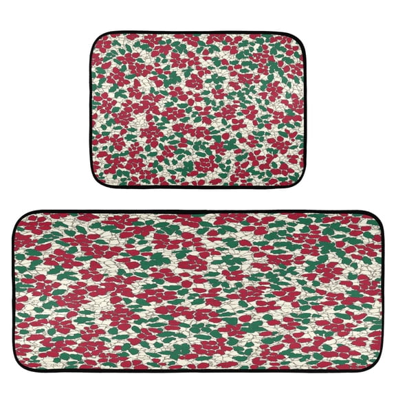 Rustic Rose Pattern 2-Piece Kitchen Carpet Mat Set, Non-Slip Memory Foam, Soft for Kitchen and Living Room Use
