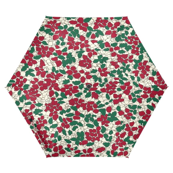 Rustic Rose Pattern Folding Umbrella UV50+ Waterproof Sun Protection Auto Open Close Compact Fiberglass Frame