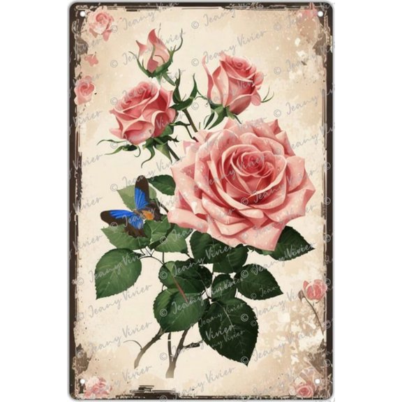 Rustic Rose Vintage Tin Sign Flower Picture Wall Art,Floral Paintings Decoration for Bedroom Living Room,Rustic Hanging Plaque, Garden Decor, Flower Shop Decor 12x8 Inches
