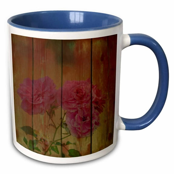 3drose, Rustic Roses on a Door - Romantic and Feminine Flowers, 15oz Two-tone Blue Mug