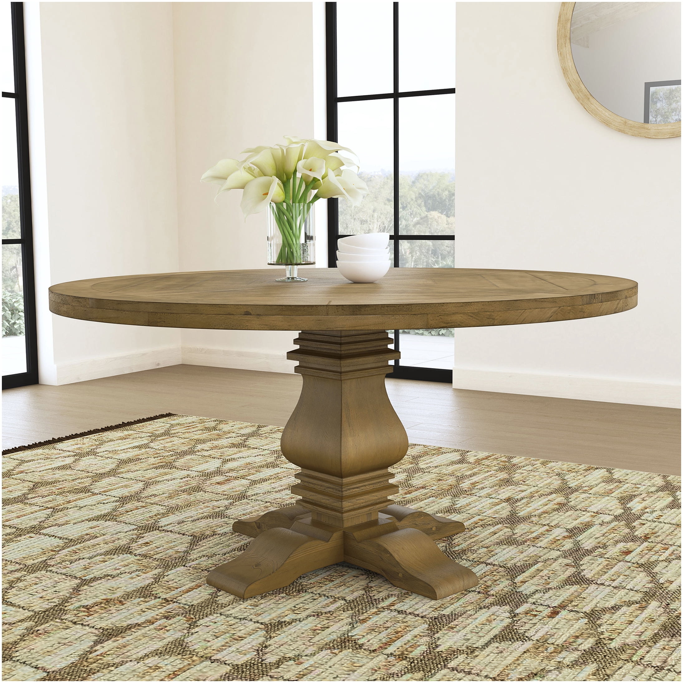 Rustic Round Dining Table for 4, Solid Pine Wood Farmhouse Kitchen ...