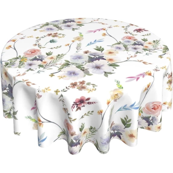 Rustic Round Floral Tablecloth 60 Inch Waterproof Flowers Print Spring Round Tablecloth with Wrinkle Resistant for Party, Picnic, Tabletop, Dining Room, Indoor and Outdoor Dining, Decorative Patio