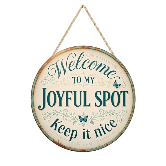 Rustic Round Hanging Welcome Sign for Front Door, Farmhouse Garden Porch Decor Wooden Wall Plaque