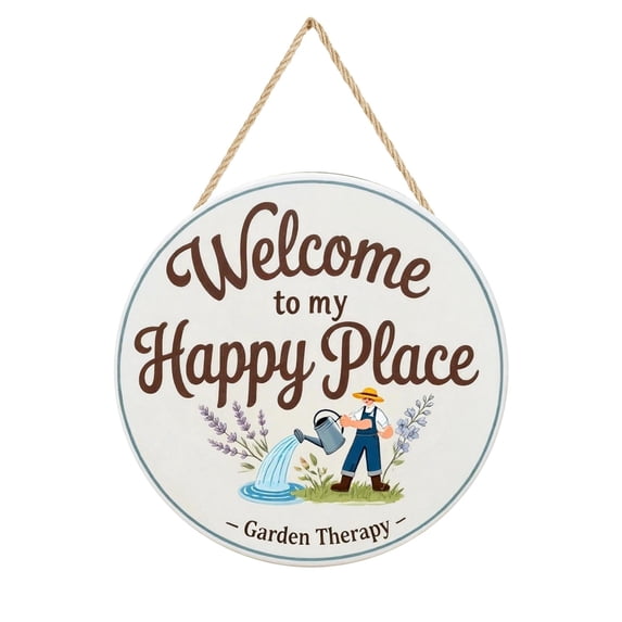 Rustic Round Hanging Welcome Sign for Front Door, Farmhouse Garden Porch Decor Wooden Wall Plaque