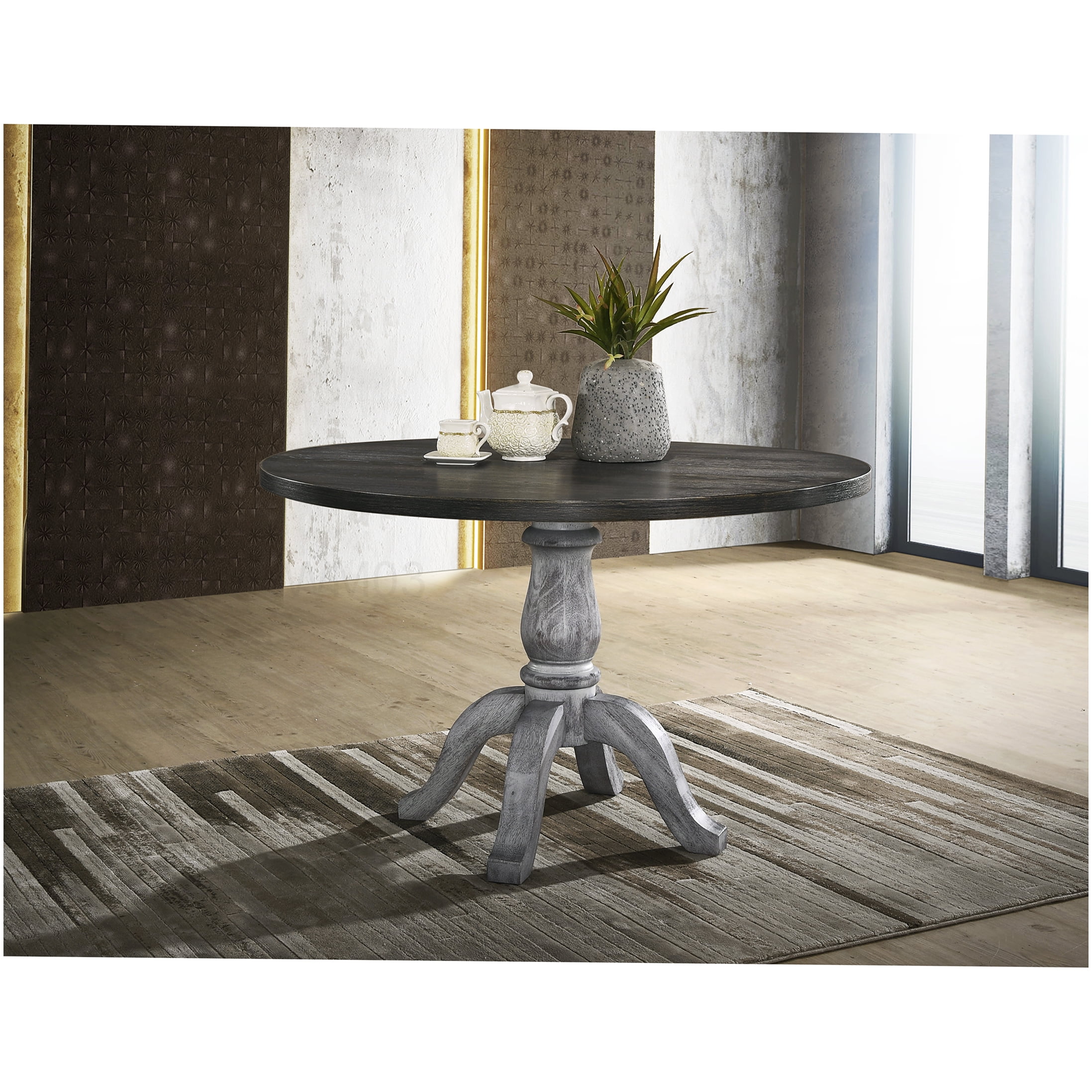 Rustic Round Pedestal Dining Table, Solid Wood Kitchen Table with ...