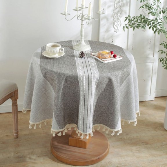 Rustic Round Tablecloth Tassel Boho Table Cloth for Tea Table Kitchen Dining Party Tabletop Decoration