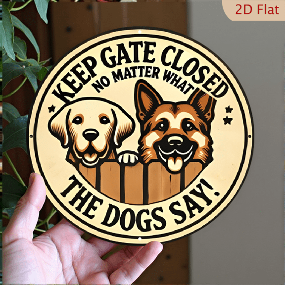 [Rustic Round Wall Art Decor] Keep the Gate Closed_ Vintage Aluminum Sign - 8*8 Inch Round Wall Art for Home, Bar, Cafe & Garage Decor, Dog, Room & Restaurant Decor, Perfect for Room Decor