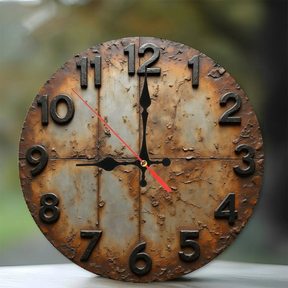 Rustic Round Wall Clock with Large Numerals(1) 10-Inch Silent Wooden Wall Clock, Battery Operated (AA Batteries Not Included), Artistic Home Decor