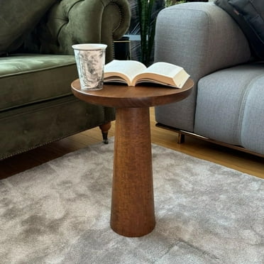 Rustic Round Walnut End Table, Mushroom End Side Coffee Table Wood, Mid Century Modern End Table, Handcrafted Sofa Table, 35 "W x 30 "H, Livingroom Furniture (Oak,Medium)
