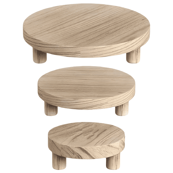 Rustic Round Wood Display Riser Stand, Customizable Wooden Serving Tray with Light Burn Finish, Multi-Use Coffee Cup Base or Plant Pot Holder, Decor Organizer for Kitchen Counter