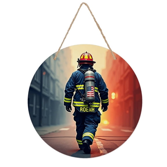 Rustic Round Wooden Wall Art Sign, 8" Decorative Home Decor, Vintage American Firefighter Designs, Easy Hang, Gift-Ready for Christmas Living Room Bedroom Kitchen Office