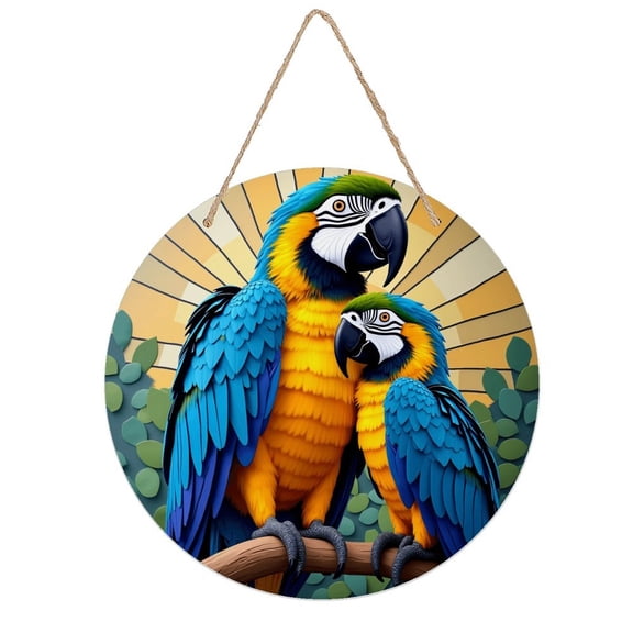 Rustic Round Wooden Wall Art Sign, 8" Decorative Home Decor, Vintage Birds Parrot Designs, Easy Hang, Gift-Ready for Christmas Living Room Bedroom Kitchen Office