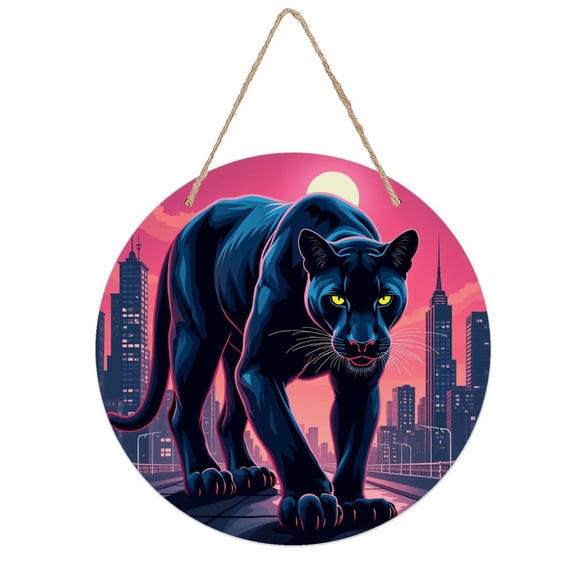 Rustic Round Wooden Wall Art Sign, 8" Decorative Home Decor, Vintage Black Leopard Designs, Easy Hang, Gift-Ready for Christmas Living Room Bedroom Kitchen Office