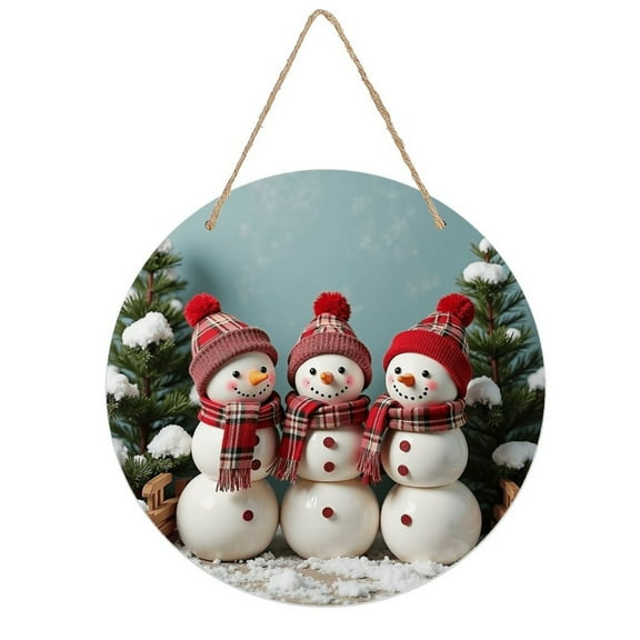 Rustic Round Wooden Wall Art Sign, 8" Decorative Home Decor, Vintage Christmas Snowman Snow Winter Designs, Easy Hang, Gift-Ready for Christmas Living Room Bedroom Kitchen Office
