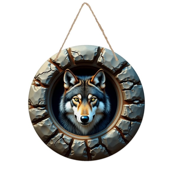 Rustic Round Wooden Wall Art Sign, 8" Decorative Home Decor, Vintage Cool Wolf Face Designs, Easy Hang, Gift-Ready for Christmas Living Room Bedroom Kitchen Office