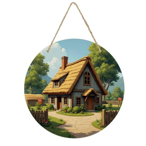 Rustic Round Wooden Wall Art Sign, 8" Decorative Home Decor, Vintage Cottage Wooden Fences Designs, Easy Hang, Gift-Ready for Christmas Living Room Bedroom Kitchen Office