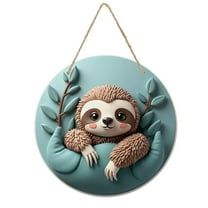 Rustic Round Wooden Wall Art Sign, 8" Decorative Home Decor, Vintage Cute Cartoon Sloth Designs, Easy Hang, Gift-Ready for Christmas Living Room Bedroom Kitchen Office