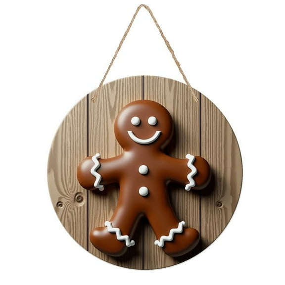 Rustic Round Wooden Wall Art Sign, 8" Decorative Home Decor, Vintage Cute Gingerbread Man Designs, Easy Hang, Gift-Ready for Christmas Living Room Bedroom Kitchen Office