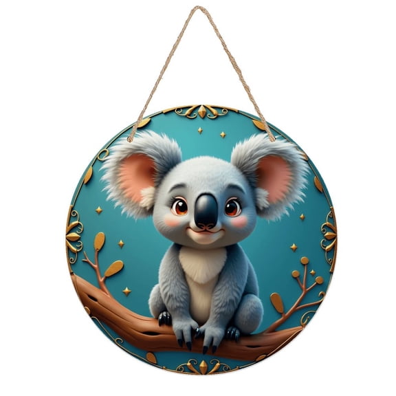 Rustic Round Wooden Wall Art Sign, 8" Decorative Home Decor, Vintage Cute Koala Tree Designs, Easy Hang, Gift-Ready for Christmas Living Room Bedroom Kitchen Office