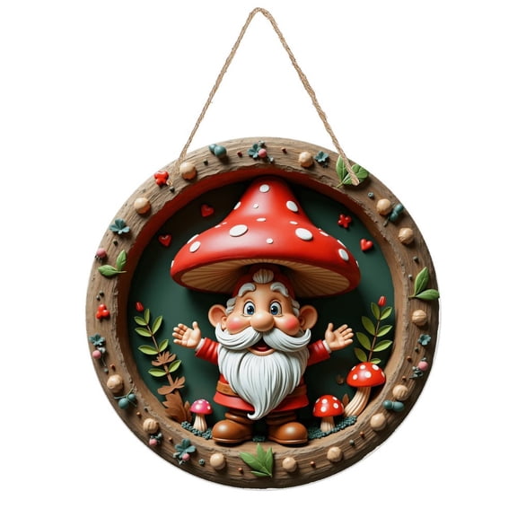 Rustic Round Wooden Wall Art Sign, 8" Decorative Home Decor, Vintage Cute Mushroom Designs, Easy Hang, Gift-Ready for Christmas Living Room Bedroom Kitchen Office