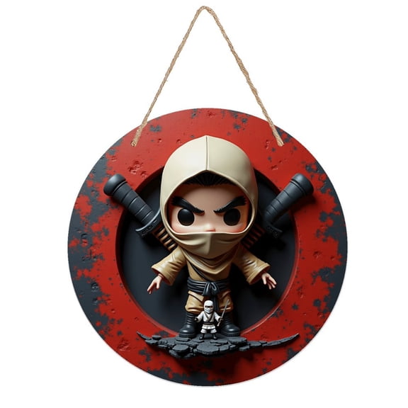 Rustic Round Wooden Wall Art Sign, 8" Decorative Home Decor, Vintage Cute Ninja Designs, Easy Hang, Gift-Ready for Christmas Living Room Bedroom Kitchen Office