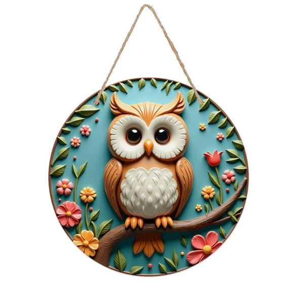 Rustic Round Wooden Wall Art Sign, 8" Decorative Home Decor, Vintage Cute Owl Designs, Easy Hang, Gift-Ready for Christmas Living Room Bedroom Kitchen Office