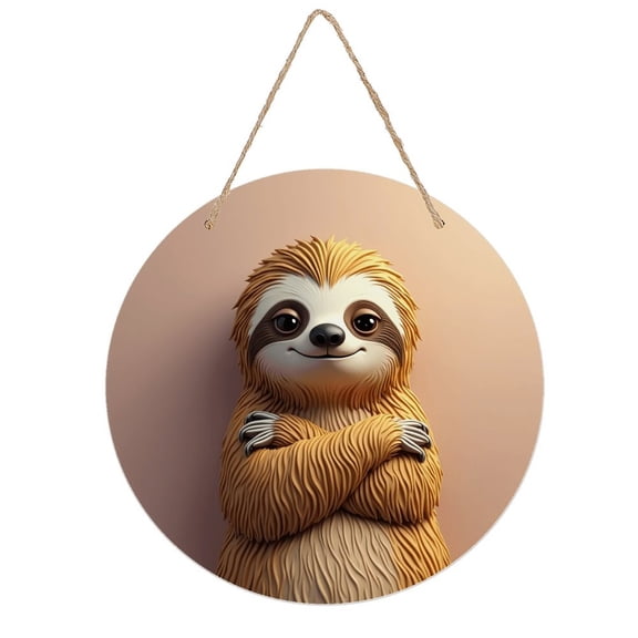 Rustic Round Wooden Wall Art Sign, 8" Decorative Home Decor, Vintage Cute Sloth Cartoon Designs, Easy Hang, Gift-Ready for Christmas Living Room Bedroom Kitchen Office