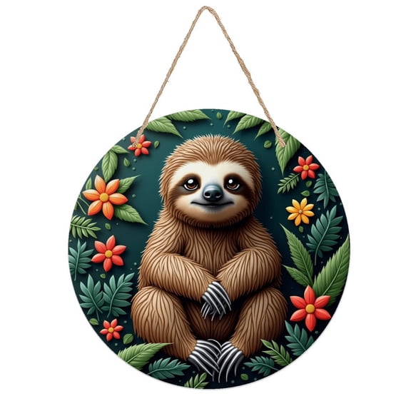 Rustic Round Wooden Wall Art Sign, 8" Decorative Home Decor, Vintage Cute Sloth Designs, Easy Hang, Gift-Ready for Christmas Living Room Bedroom Kitchen Office