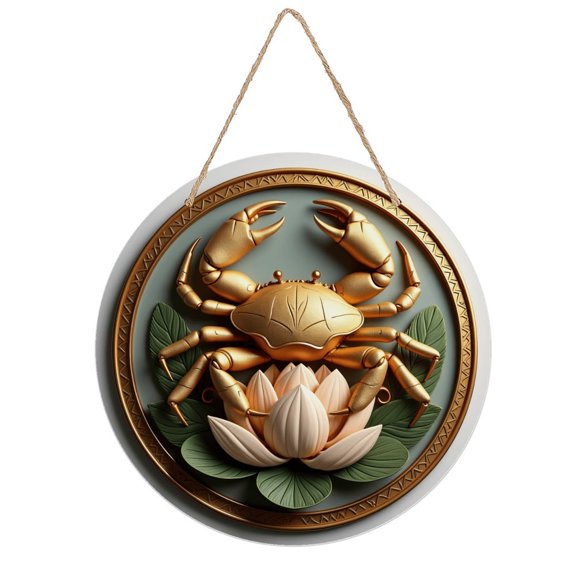 Rustic Round Wooden Wall Art Sign, 8" Decorative Home Decor, Vintage Dold Crab Flower Designs, Easy Hang, Gift-Ready for Christmas Living Room Bedroom Kitchen Office