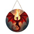 thumbnail image 1 of Rustic Round Wooden Wall Art Sign, 8" Decorative Home Decor, Vintage Dragon Fantasy Red Designs, Easy Hang, Gift-Ready for Christmas Living Room Bedroom Kitchen Office, 1 of 8