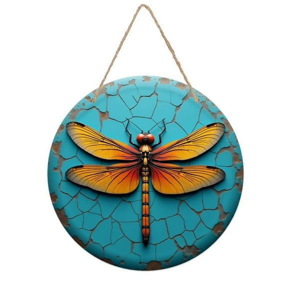 Rustic Round Wooden Wall Art Sign, 8" Decorative Home Decor, Vintage Dragonfly Butterfly Insect Designs, Easy Hang, Gift-Ready for Christmas Living Room Bedroom Kitchen Office