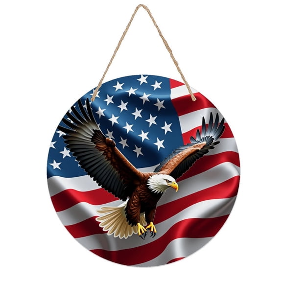 Rustic Round Wooden Wall Art Sign, 8" Decorative Home Decor, Vintage Eagle Flying Wings Designs, Easy Hang, Gift-Ready for Christmas Living Room Bedroom Kitchen Office