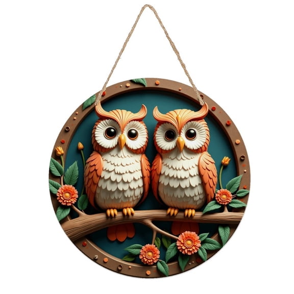 Rustic Round Wooden Wall Art Sign, 8" Decorative Home Decor, Vintage Fantasy Owl Designs, Easy Hang, Gift-Ready for Christmas Living Room Bedroom Kitchen Office