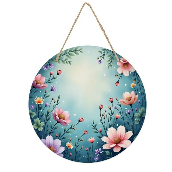 Rustic Round Wooden Wall Art Sign, 8" Decorative Home Decor, Vintage Flower Floral Designs, Easy Hang, Gift-Ready for Christmas Living Room Bedroom Kitchen Office