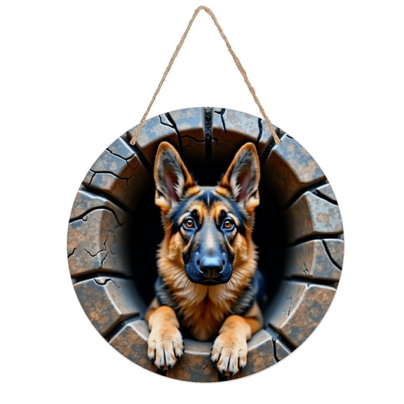 Rustic Round Wooden Wall Art Sign, 8" Decorative Home Decor, Vintage German Shepherd Dog Designs, Easy Hang, Gift-Ready for Christmas Living Room Bedroom Kitchen Office