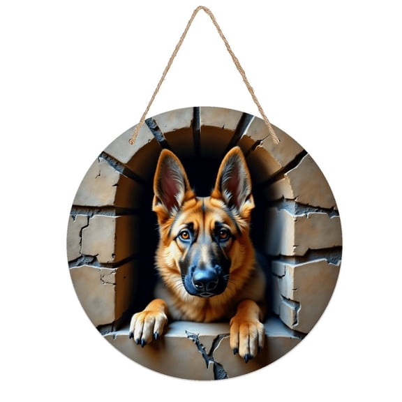 Rustic Round Wooden Wall Art Sign, 8" Decorative Home Decor, Vintage German Shepherd Dog Designs, Easy Hang, Gift-Ready for Christmas Living Room Bedroom Kitchen Office