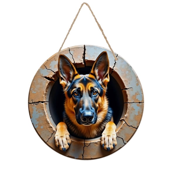 Rustic Round Wooden Wall Art Sign, 8" Decorative Home Decor, Vintage German Shepherd Dog Designs, Easy Hang, Gift-Ready for Christmas Living Room Bedroom Kitchen Office