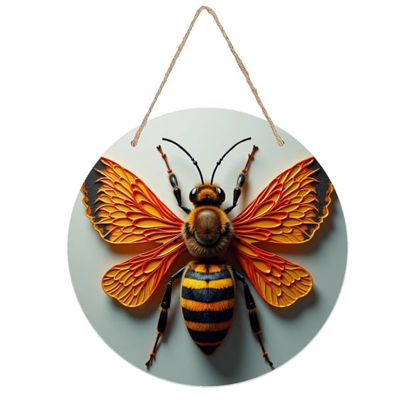Rustic Round Wooden Wall Art Sign, 8" Decorative Home Decor, Vintage Insect Bee Designs, Easy Hang, Gift-Ready for Christmas Living Room Bedroom Kitchen Office